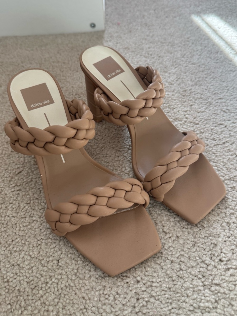 Dolce Vita Tan Braided Double-Strap Block Heel Sandals